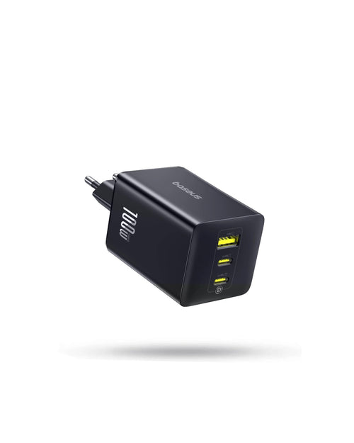 Baseus Enerfill USB-C Ladegerät 100W, 3-Port GaN Netzteil Schwarz mit zwei USB-C-Ports und einem USB-A-Port