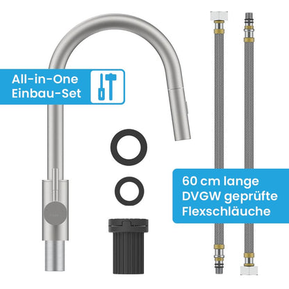 Bächlein Kocuso Küchenarmatur ausziehbar – gebürsteter Edelstahl