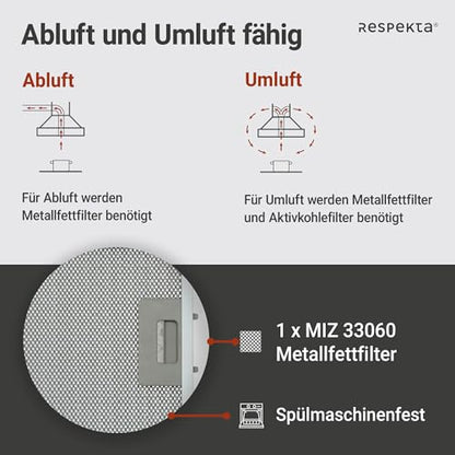 Respekta CH33060WB Dunstabzugshaube kopffrei - Weiss 60 cm