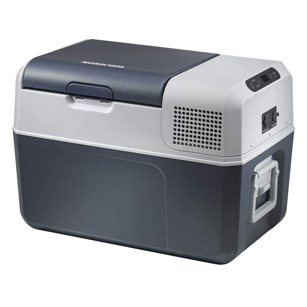 Mobicool FR40 Kompressor-Kühlbox, rechteckig, grau. Kühlt 38 Liter mobil für 12/24V/230V-Betrieb beim Camping.