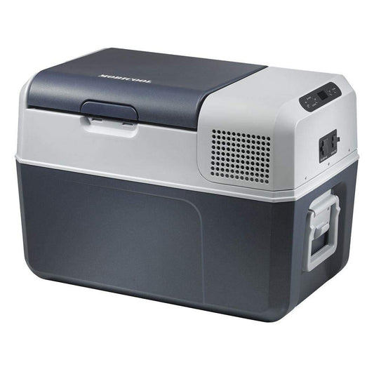 Mobicool FR40 Kompressor-Kühlbox, rechteckig, grau. Kühlt 38 Liter mobil für 12/24V/230V-Betrieb beim Camping.