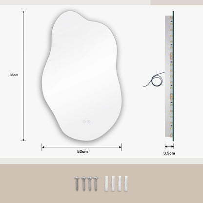 Dripex Asymmetrischer LED Badspiegel 85x52 cm – Dimmbar, 3 Lichtfarben