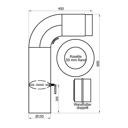 Raik Rauchrohr Set 150 mm 90 Grad Bogen schwarz – 2 mm Stahl Senotherm