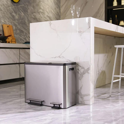 EKO Ecocasa Tretmülleimer 3x15L, 3 Fächer, Edelstahl Matt