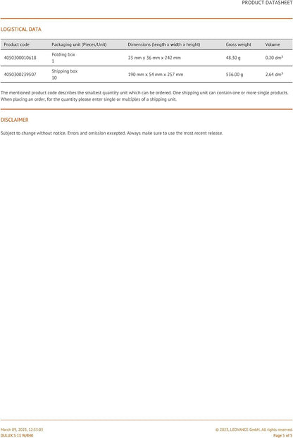 Osram DULUX S Kompaktleuchtstofflampe 11W/840 G23 10 Stück