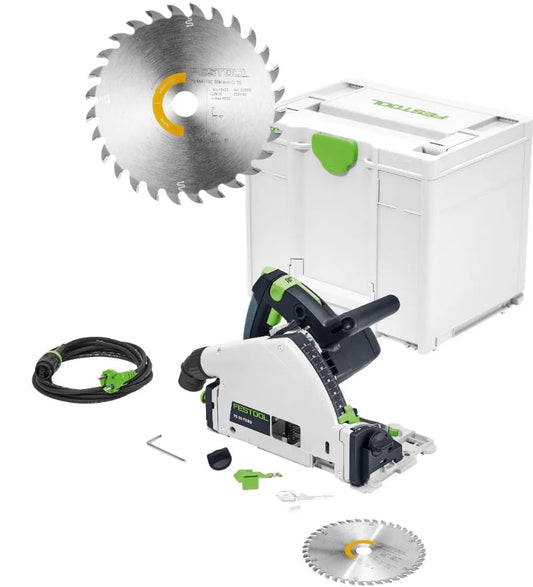 Festool TS 55 F-Plus Tauchsäge - Master Edition im Systainer. Grüne Tauchsäge für präzise Tauchschnitte in Holz und Plattenmaterialien.