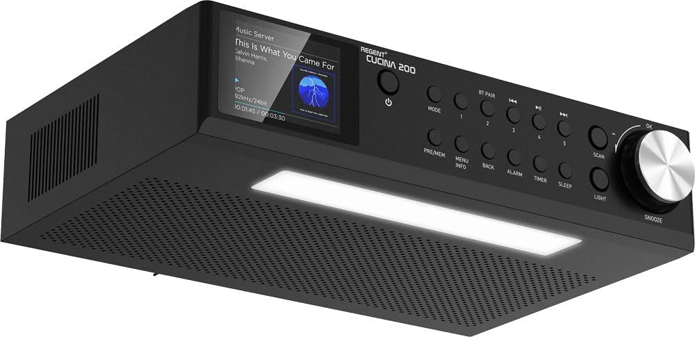 Regent Cucina 200 Küchenradio Unterbau DAB+ Bluetooth - Schwarz. Rechteckiges Radio empfängt DAB+/BT-Audio.