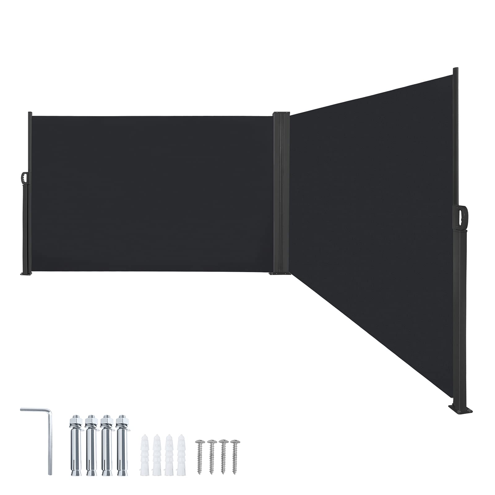 AufuN Doppel-Seitenmarkise ausziehbar, 180 x 600 cm, Anthrazit – Polyesterbespannung als Sicht-, Sonnen- und Windschutz