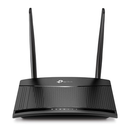 TP-Link TL-MR110 4G LTE WLAN Router mit externen Antennen. Kompakter, weißer Router mit zwei Antennen, der mobiles WLAN über 4G LTE bereitstellt.