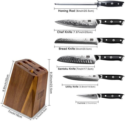 SHAN ZU PRO-Serie Damaskus Messerblock-Set – 5 Messer, Honstahl, Holz