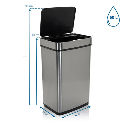 hjh OFFICE 830045 CLEAN IV Sensor Mülleimer 60L Edelstahl Silber