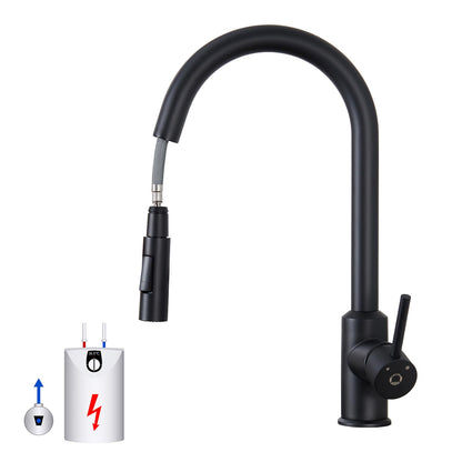 CECIPA Küchenarmatur Niederdruck Schwarz – Ausziehbarer Bogen