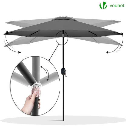VOUNOT Sonnenschirm 270 cm knickbar mit Kurbel, UV-Schutz, Grau