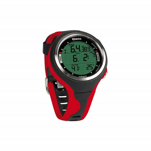 Mares Smart Tauchcomputer für Erwachsene – Schwarz/Rot. Schwarz-roter Armbandcomputer zur Anzeige von Tauchdaten und Dekompression.