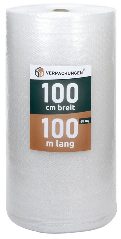 BB-Verpackungen Luftpolsterfolie 1 x 100 m, 60 my, 2-lagig, recycelbar – transparente Folienrolle
