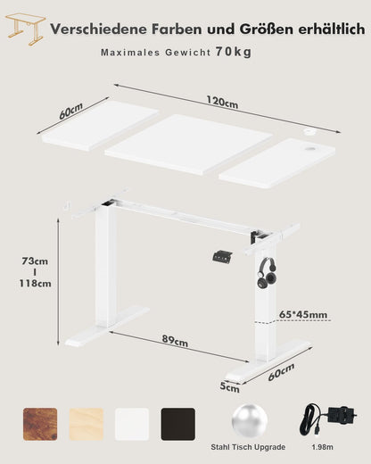 Devoko Elektrischer Steh-Sitz Bürotisch 120x60 cm – Weiss
