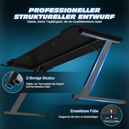 TRIUMPHKEY Gaming Tisch 120x60cm Gaming Schreibtisch - Kohlefaser Schwarz