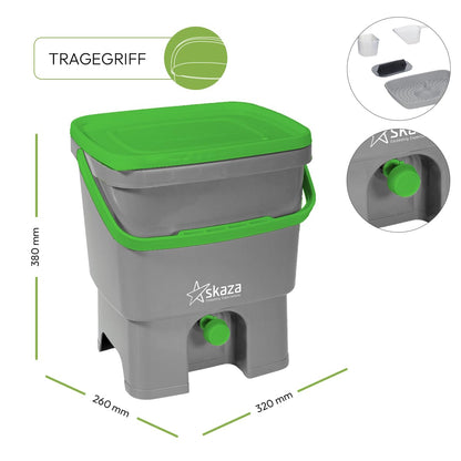 Skaza Bokashi Organko Biomülleimer Set 2 x 16 Liter mit EM Aktivator