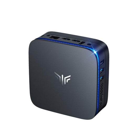 NiPoGi AK1 Plus Mini PC – Intel Alder Lake N95, 8GB RAM, 256GB SSD. Schwarzer, kompakter Quader, dient als Desktop-Computer.