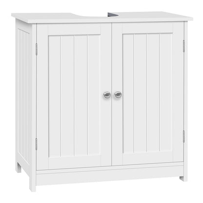 WOLTU Waschbeckenunterschrank mit 2 Türen, weiss, MDF, 60x30x60 cm – Badmöbel mit Siphonöffnung und Einlegeboden