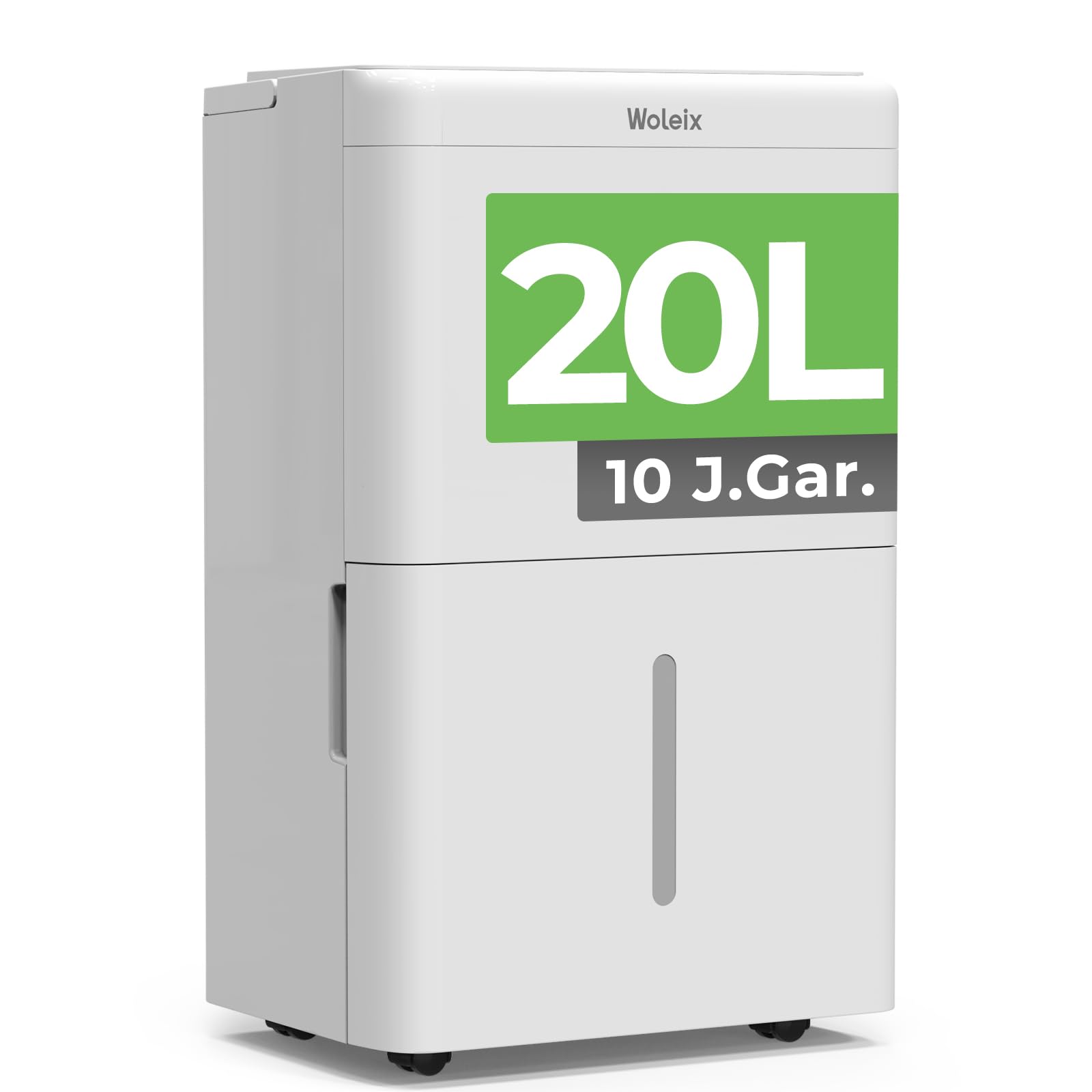 Woleix Luftentfeuchter elektrisch für Räume & Keller – 20L, weiß, kubisch. Entfernt bis zu 20L Feuchtigkeit täglich aus der Raumluft.