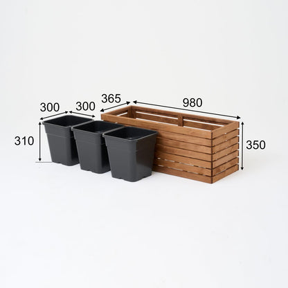 HOMERZO Pflanzkübel Holz braun mit Kunststoffeinsatz 98x36x35 cm