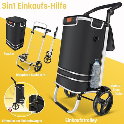 KESSER® Einkaufstrolley Faltbar 3in1 Treppensteiger – Schwarz