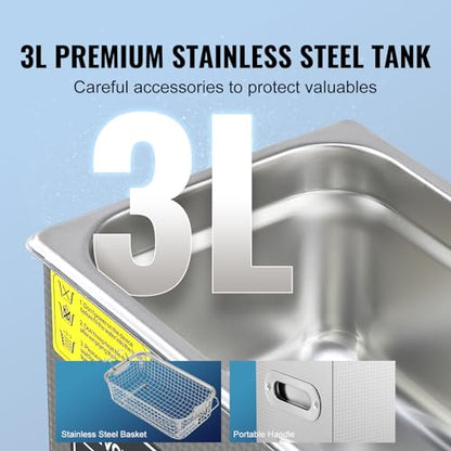 VEVOR Ultraschallreiniger 3L 150W Edelstahl mit Digitalanzeige