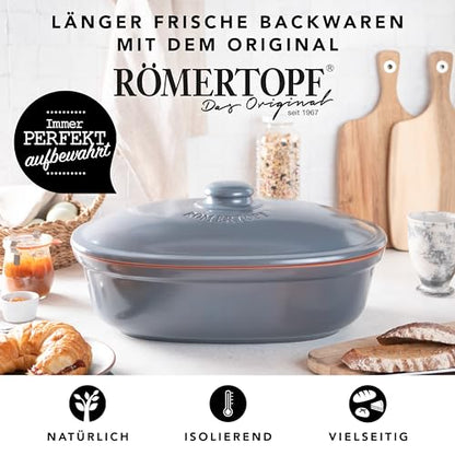 Römertopf Brottopf MAXI Brotbehälter – oval blau-grau