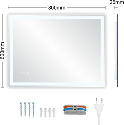 Clevich Badspiegel mit LED Beleuchtung 80x60 cm
