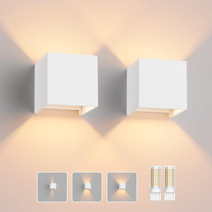 Klighten LED Aussenwandleuchte G9 warmweiss, 2er-Set, weiss – würfelförmiges Aluminium-Gehäuse