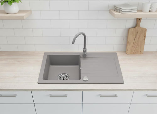 Faizee Möbel Granitspüle 75x44 cm Grau – Küchen-Einbauspüle