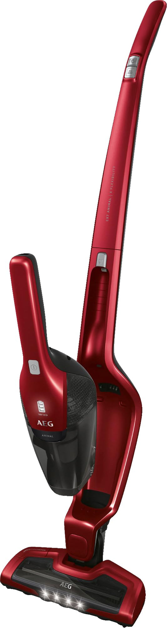 AEG Ergorapido 2in1 Akku Staubsauger CX7-2-45AN Rot. Rotes 2in1 Gerät zum kabellosen Saugen von Hartböden und Teppichen.