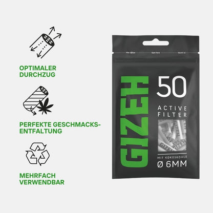 GIZEH BLACK Active Filter Aktivkohlefilter slim 6mm – 10x50 Stk.