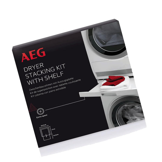 AEG SKP11 Zwischenbaurahmen Waschmaschine Trockner - 9160931557. Weißer Rahmen mit Auszug. Ermöglicht die platzsparende und sichere Stapelung von Trockner auf Waschmaschine.