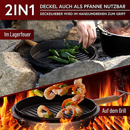 GUSSKÖNIG Dutch Oven Set – Gusseisen 8-teilig, eingebrannt
