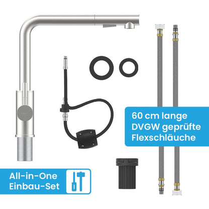 Bächlein Varvaro Küchenarmatur gebürsteter Edelstahl, ausziehbar