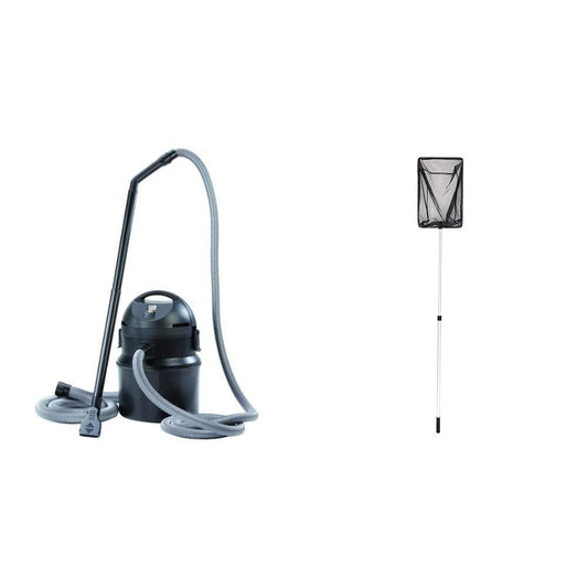 Pontec PondoMatic Teichreinigungs Set – Oase Kescher gross. Graues Set mit Teichsauger und Kescher, reinigt Teiche von Schlamm und Laub.