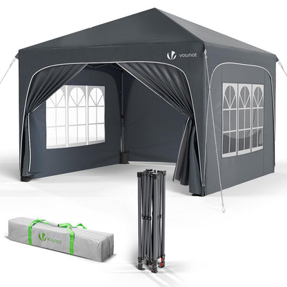 VOUNOT Pavillon 3x3m Pop Up Faltpavillon – Grau, mit Seitenteilen