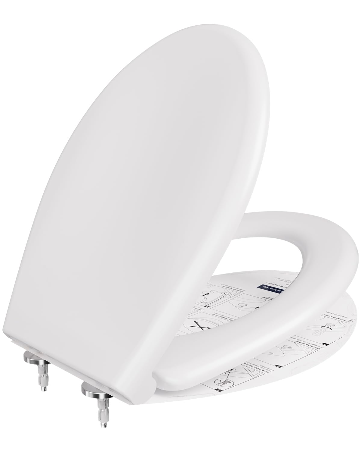 Anycee WC-Sitz mit Absenkautomatik aus Duroplast, oval, weiss, rostfreie Edelstahl-Scharniere