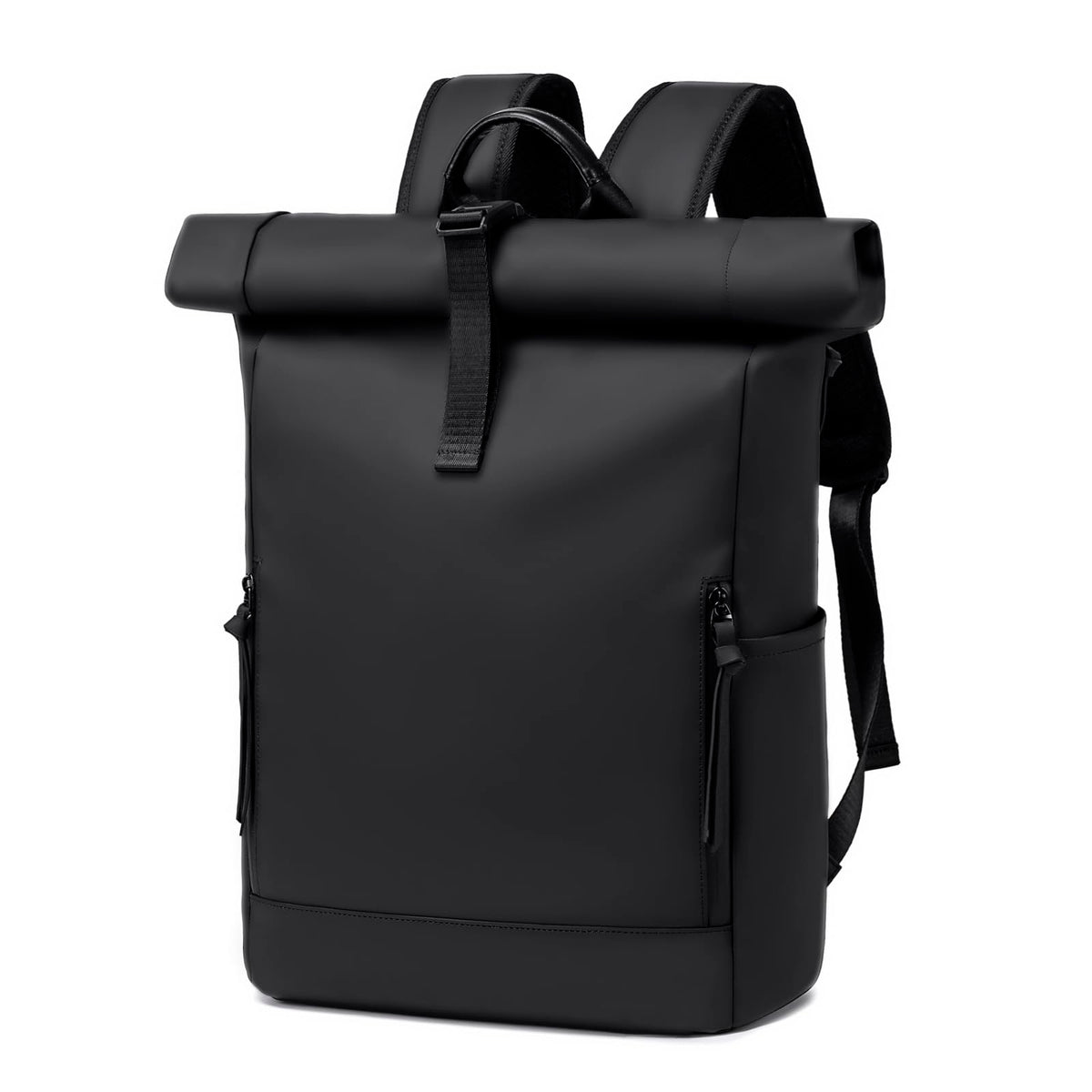 BJIAX Rolltop Rucksack wasserdicht, 17,3 Zoll Laptopfach, schwarz, Oxford-Material mit Rollverschluss