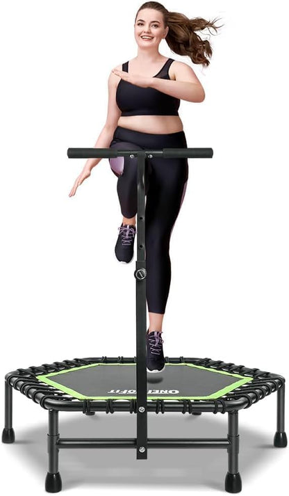 ONETWOFIT 114cm Fitness Trampolin Bungee - Sechskant Grün mit Griff