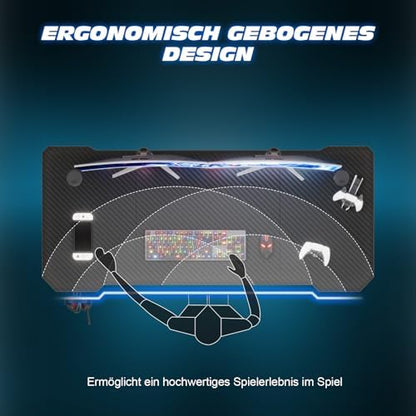 TRIUMPHKEY Gaming Tisch 120x60cm Gaming Schreibtisch - Kohlefaser Schwarz