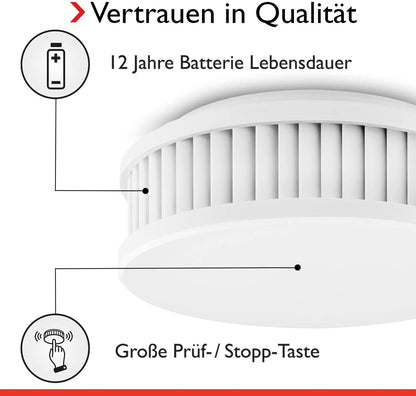 Pyrexx PX-1 Rauchwarnmelder, 4 Stück, 10-Jahres-Batterie, weiss