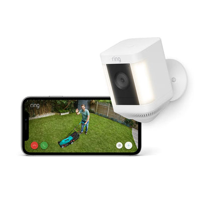 Ring Spotlight Cam Plus Battery Überwachungskamera aussen, kabellose Bauweise, LED-Spotlights