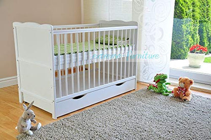 Marsell Baby Gitterbett Juniorbett umbaubar – Schublade Weiss