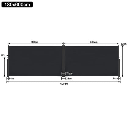 AufuN Doppel-Seitenmarkise ausziehbar, 180 x 600 cm, Anthrazit