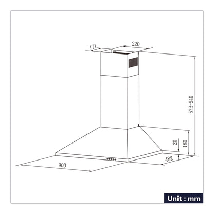CIARRA Dunstabzugshaube CAB9201A Pyramide 90 cm Schwarz Umluft/Abluft