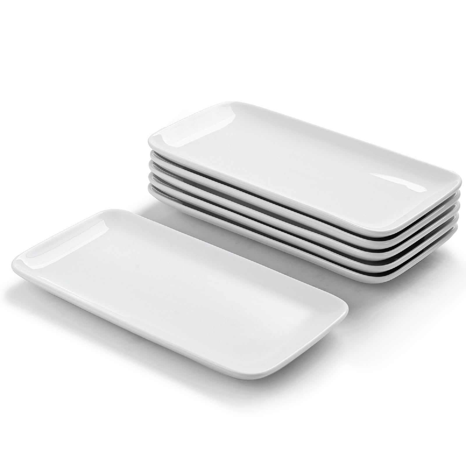 WishDeco Servierteller 6er Set, Porzellan weiss, rechteckig 23x12 cm zum Servieren von Antipasti und Dessert