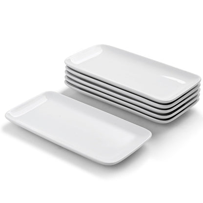 WishDeco Servierteller 6er Set, Porzellan weiss, rechteckig 23x12 cm zum Servieren von Antipasti und Dessert